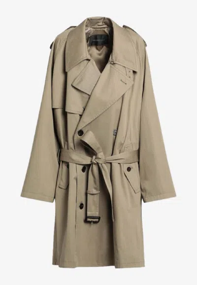 Balenciaga Beige Double-breasted Cotton Trench Coat In Brown