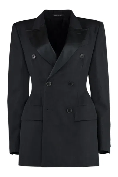 Balenciaga Double-breasted Wool Blazer In Black