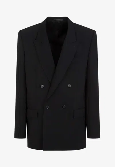 Balenciaga Double-breasted Wool Blazer In Black