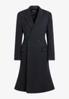 Balenciaga Navy Blue Midi Godet Wool Coat In Blue