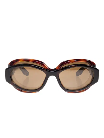 Balenciaga Double-frame Oval-shaped Sunglasses In Brown