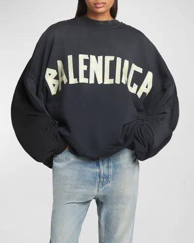 Balenciaga Double Front Crewneck In 1021 Wash Black/f