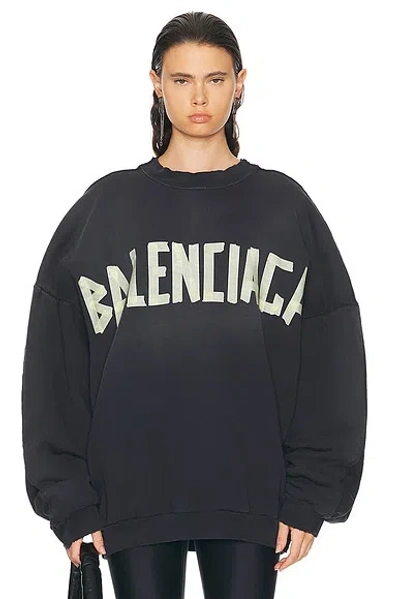 Balenciaga Double Front Crewneck Sweater In Washed Black & Faded Black