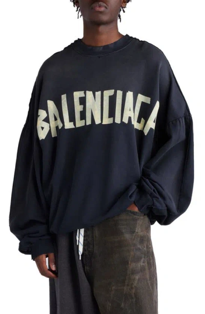 BALENCIAGA DOUBLE FRONT OVERSIZE EMBROIDERED GRAPHIC CREWNECK SWEATSHIRT