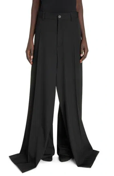 Balenciaga Double Front Wide Leg Wool Trousers In Black
