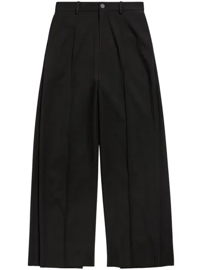 Balenciaga Double Front Wool Trousers In Schwarz