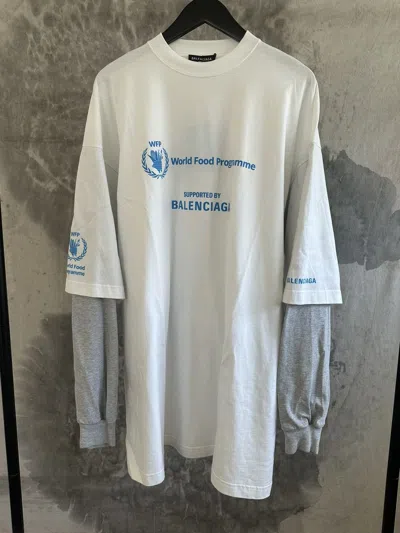 Pre-owned Balenciaga Double Layer Long Sleeve World Food Program Shirt In White