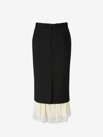 Balenciaga Double Layer Midi Skirt In Cold Wool Blend And Elastic Fluid Jersey Fabric