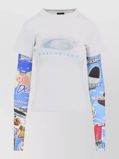 Balenciaga Double Layer Short Sleeve Graphic Tshirt Crewneck In White
