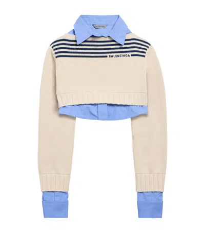 Balenciaga Double Layer Sweater Shirt In Neutral