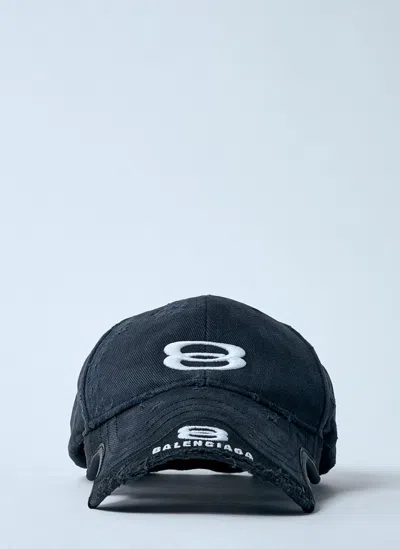 Balenciaga Double Logo Embroidery Baseball Cap In Black