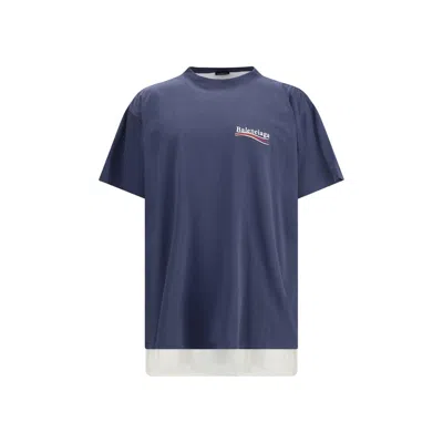 Balenciaga Men Double Political Campaign T-shirt In Blue