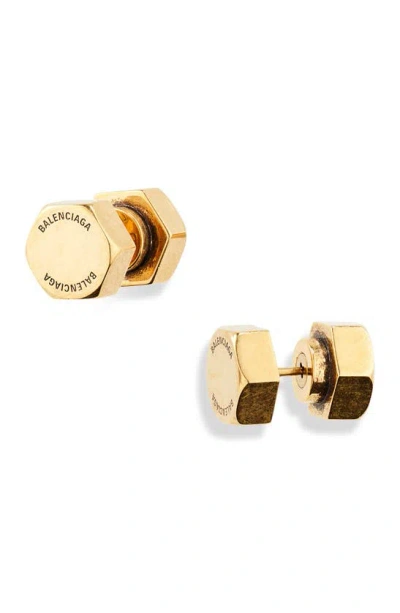 Balenciaga Double Screw Garage Stud Earrings In Antique Gold