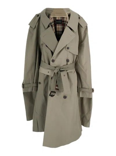 Balenciaga 'double Sleeve' Beige Trench Coat With Extra Pair Of Sleeves In Cotton Woman
