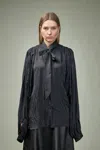 Balenciaga Satin Blouse With Bow And Cut-out Sleeves In Black