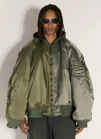 Balenciaga Double-sleeve Satin Bomber Jacket In Green