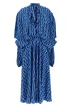 Balenciaga Blue Long Dress With All-over Print And Bow Closure In Fabric Woman