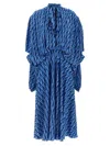 Balenciaga Patterned Draped Midi Dress In Blue