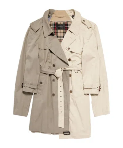 Balenciaga Double Sleeve Hybrid Cotton Trench Coat In Dark Beige