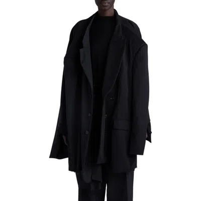 Balenciaga Double Sleeve Oversize Virgin Wool Blazer In Anthracite