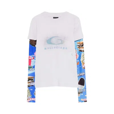 Pre-owned Balenciaga Double Sleeve T-shirt 'dirty White/blue' | Women's Size M