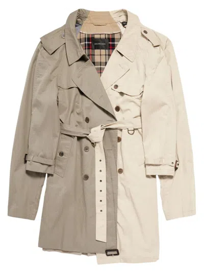 Balenciaga Double Sleeve Hybrid Cotton Trench Coat In Neutrals