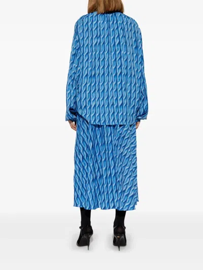 Balenciaga Double Sleeves Printed Dress In Blue