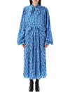 Balenciaga Patterned Drape Midi Dress In Blue