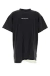 Balenciaga Men Black Crewneck T-shirt With Logo Lettering On The Front And Logo Patch On The Sleeve  In Black
