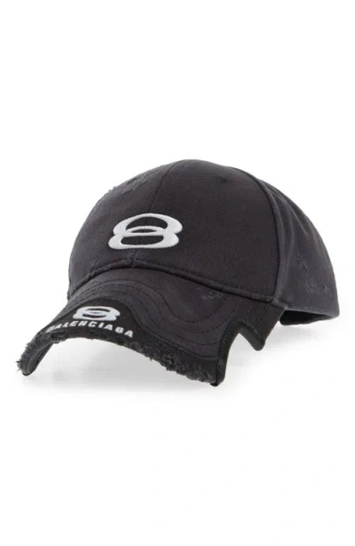Balenciaga Double Unity Embroidered Distressed Baseball Cap In Black/white