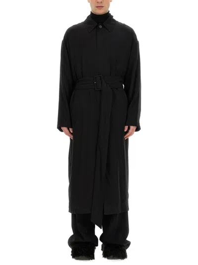 Balenciaga Double-breasted Belted Suede Trench Coat In Black