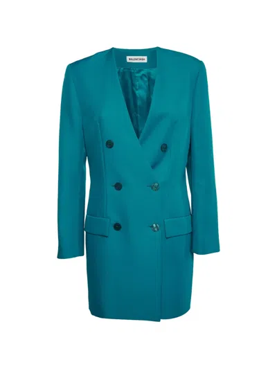 Pre-owned Balenciaga Double-breasted Blazer Dress In Blue