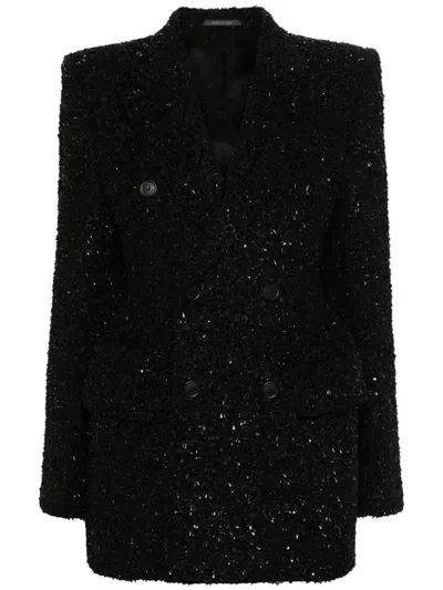 Balenciaga Double-breasted Boucle Blazer In Black