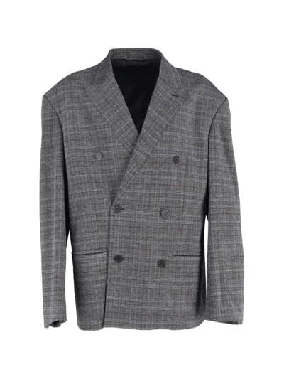 Pre-owned Balenciaga Double-breasted Checked Blazer In Gray