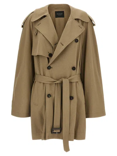 Balenciaga Double-breasted Cotton Trench Coat In Beige