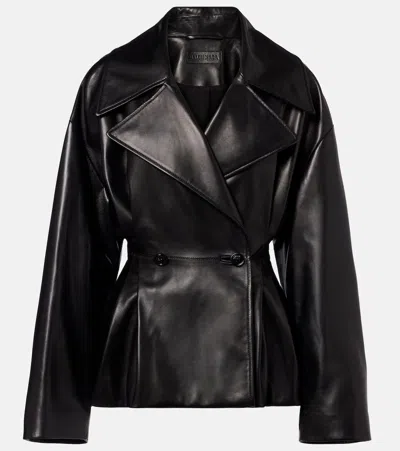 Balenciaga Double-breasted Leather Jacket In Black