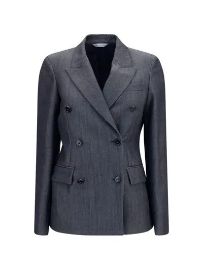 Balenciaga Double-breasted Tailored Jacket In Wool Twill In Denim Look In Gray