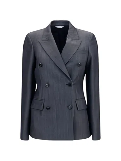 Balenciaga Double-breasted Tailored Jacket In Wool Twill In Denim Look In Gray