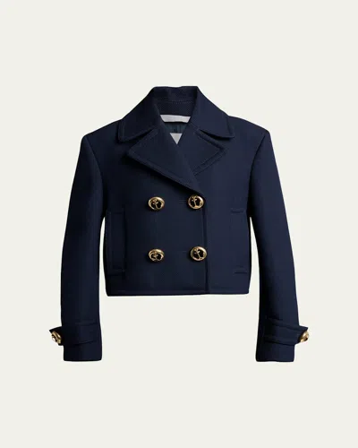 Balenciaga Double-breasted Textured Wool Short Peacoat In Blue