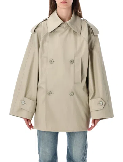Balenciaga Double-breasted Trench Coat With Engraved Buttons And Sculptural Back Pleat In Beige