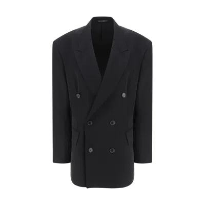 Balenciaga Double-breasted Wool Blazer In Black
