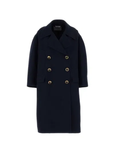 Balenciaga Double-breasted Wool Coat In Blue