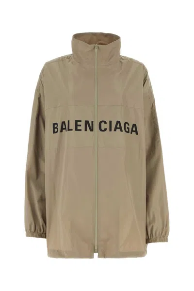 Balenciaga Elastic Cuffs Micro Faille Windbreaker In Brown