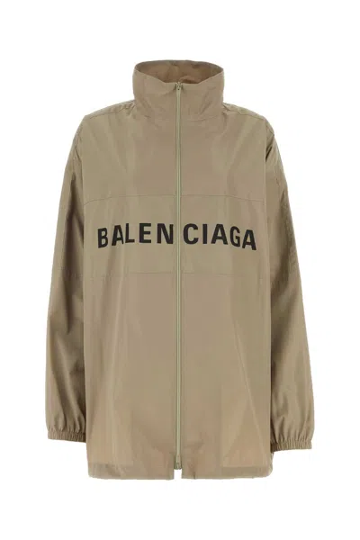 Balenciaga Elastic Cuffs Micro Faille Windbreaker In Brown