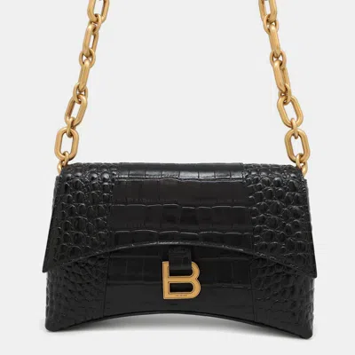 Pre-owned Balenciaga Downtown Xs Chainshoulder Bag Black Croco Embossed Leather