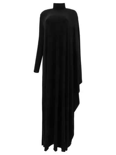 BALENCIAGA DRAPE PANEL ASYMMETRIC LONG DRESS