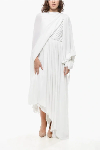 Balenciaga Asymmetric Draped Cape-effect Pleated Crepe Dress In White
