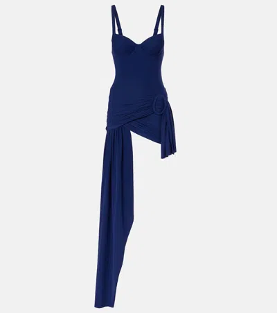 Balenciaga Draped Asymmetric Jersey Minidress In Blue