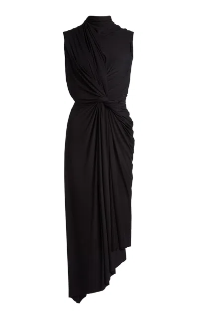 Balenciaga Asymmetric Draped Knotted Satin-jersey Dress In Black