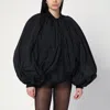 Balenciaga Black Bomber Draped Jacket With Elastic Rear Hem In Tech Fabric Woman In Black